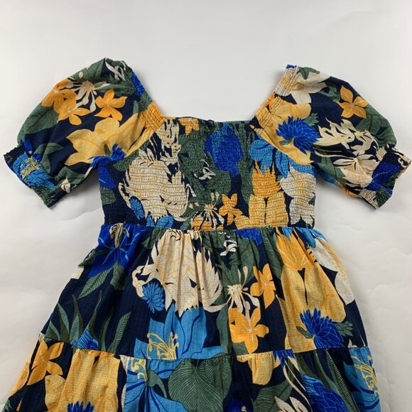 Lands End Tropical Floral Smocked Bodice Puff Sleeve Dress L - Picture 7 of 7